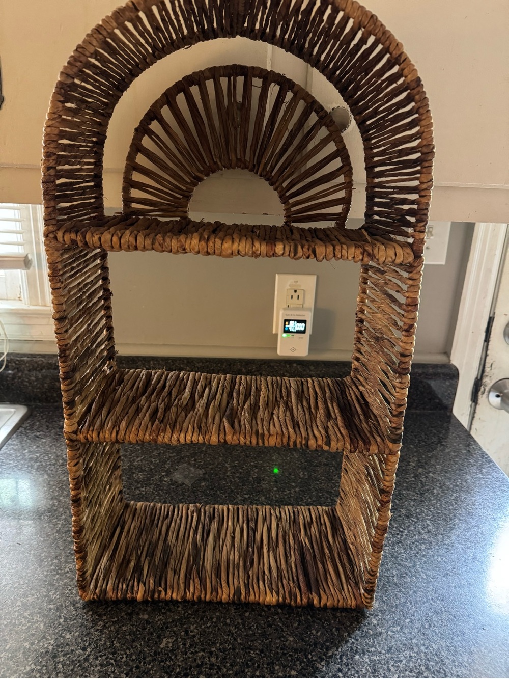 Vintage Boho Woven Rattan 3-Tier Shelf in Natural Brown